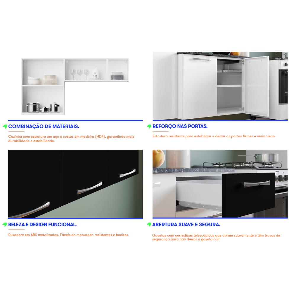 Armário de Cozinha Aço Itatiaia Completo 4 Peças Com Balcão 10 Portas 1  Gaveta e Nicho Kit Rose Branco