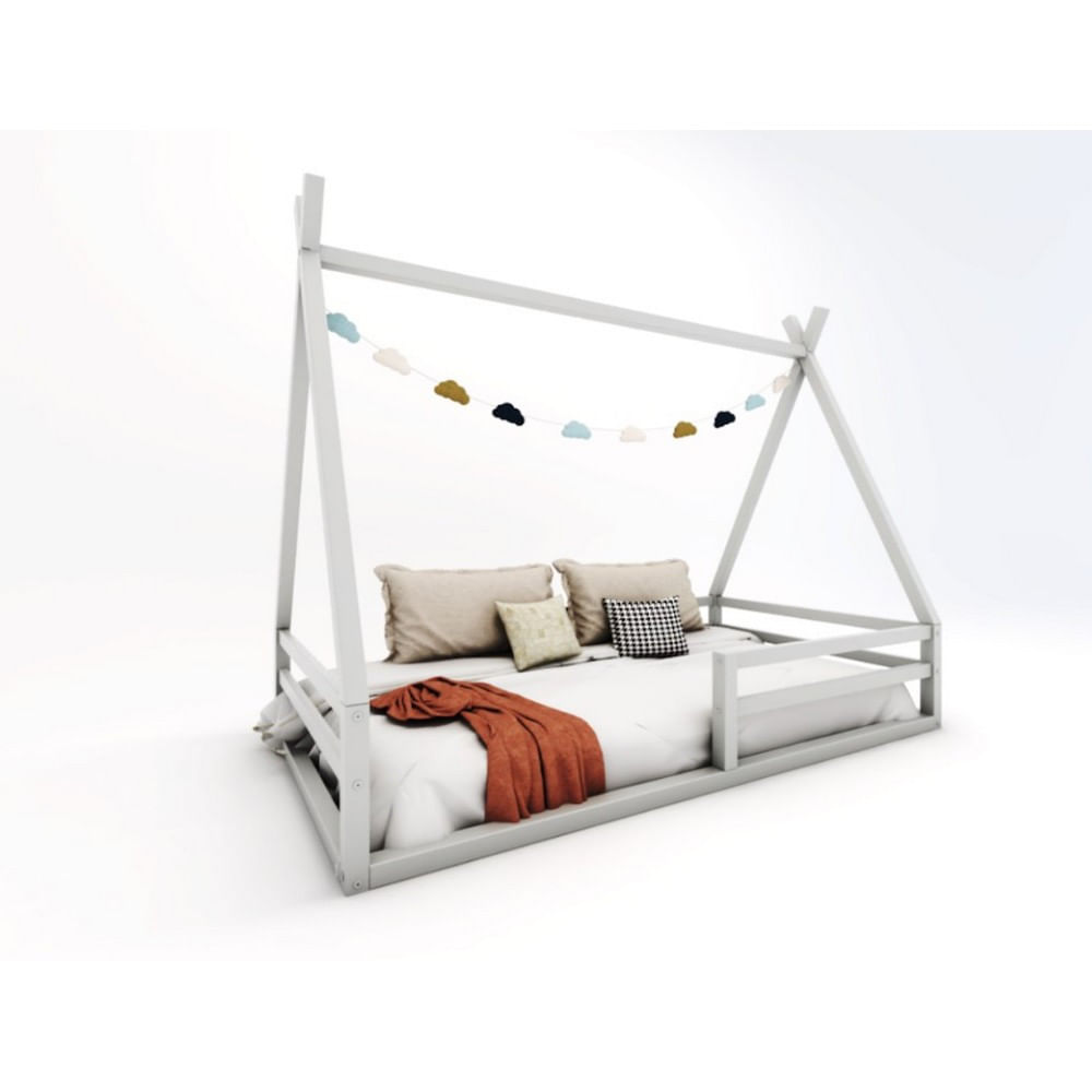 Encontraproduto.com.br - Cama Cabana Infantil Proteção Solteiro Ludika Madeira Pinus Reflorestamento Prata Fina