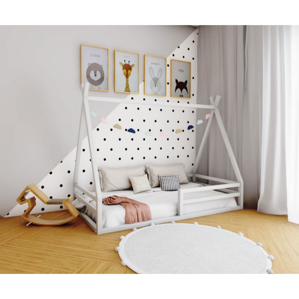 Encontraproduto.com.br - Cama Cabana Infantil Proteção Solteiro Ludika Madeira Pinus Reflorestamento Prata Fina