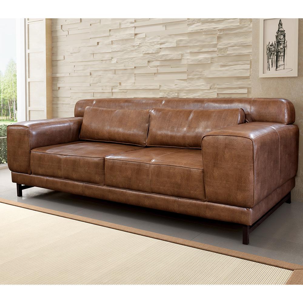 Sofá Malta 03 Lugares Couro Softline Mel B201 220 cm Pés Metálicos D