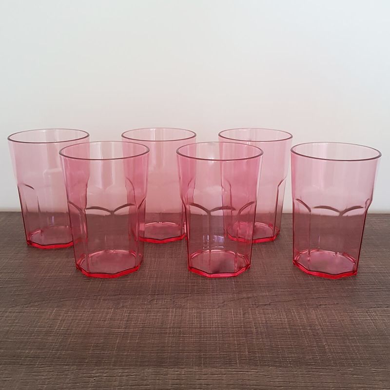 CONJUNTO DE 6 COPOS AGUA RELEVO PONTOS 240ML ROSA - 64391AR