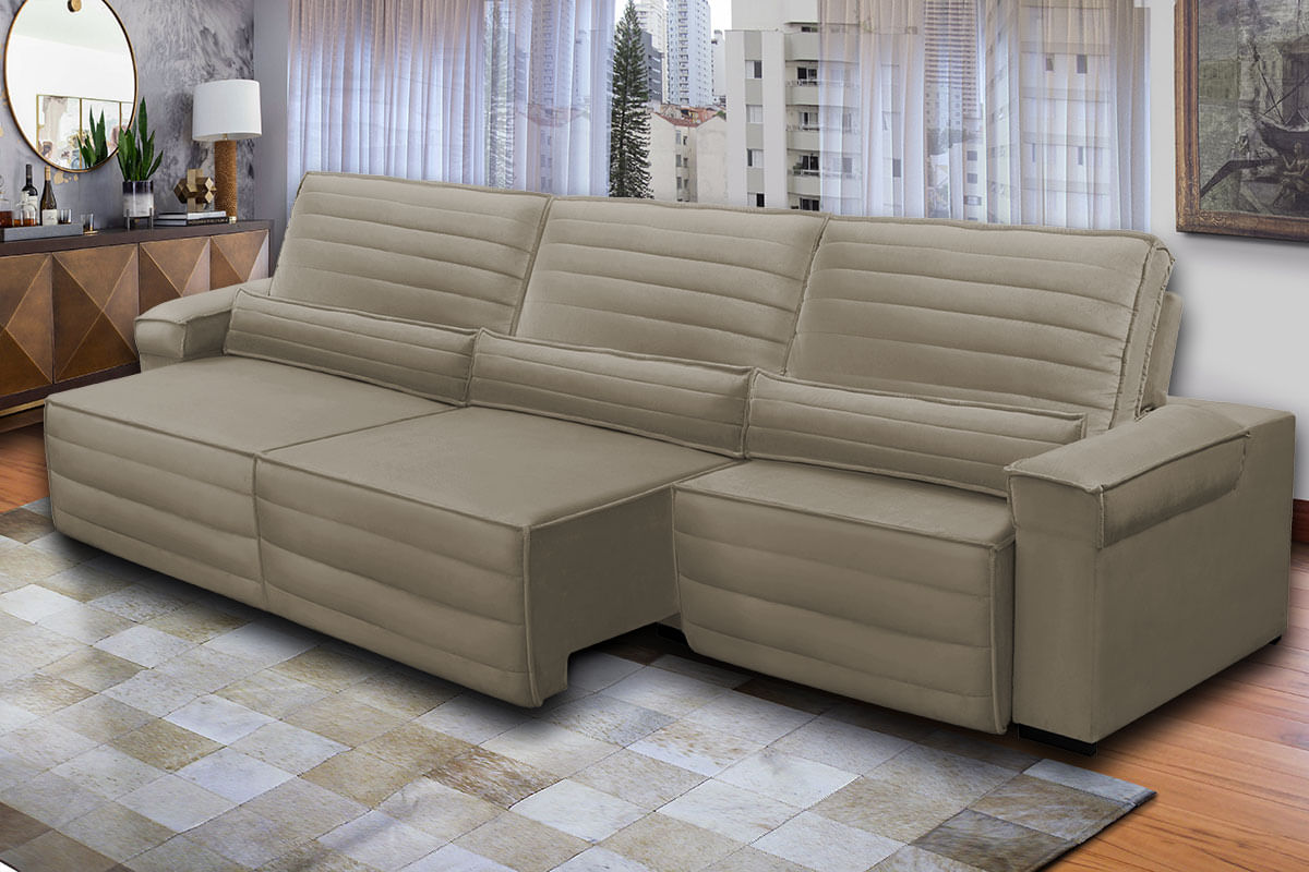 Sofá Grande Master 6 Lugares Retrátil 320 Cm Duplo Molejo Reclinável