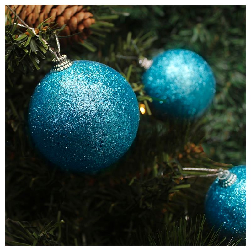 Kit 60 Bolas Enfeite Natalino Árvore Natal Glitter Azul 70mm