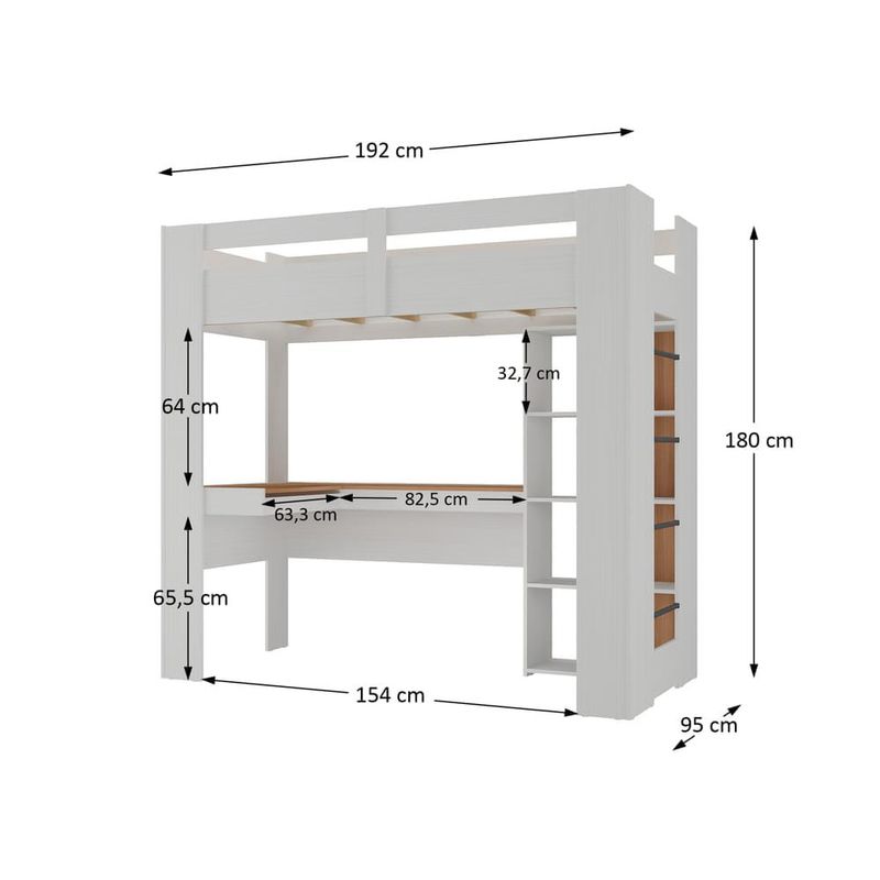 Cama Alta Multifuncional HCL Branco e Nogal - Cassol Centerlar