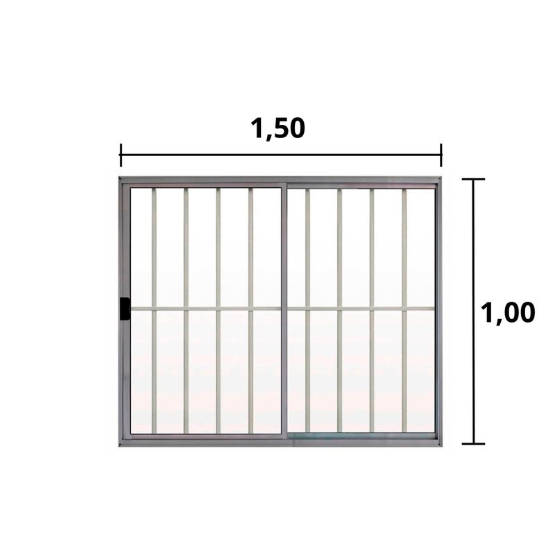 Janela-de-Correr-2-Folhas-C-Grade-Aluminio-Brilhante-1.00-x-1.50---Hale