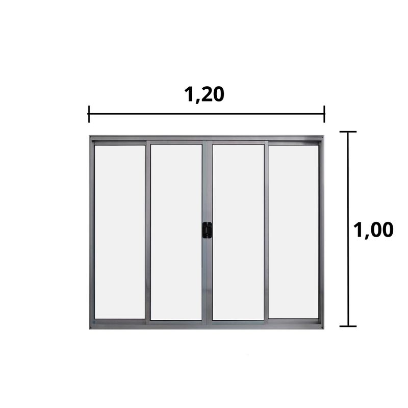 Janela-de-Correr-4-Folhas-S--Grade-Aluminio-Brilhante-1.00-x-1.20---Hale