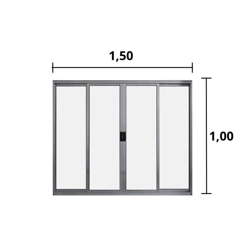 Janela-de-Correr-4-Folhas-S--Grade-Aluminio-Brilhante-1.00-x-1.50---Hale
