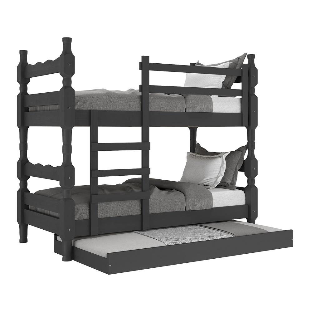 Encontraproduto.com.br - Treliche Madeira Maciça Vira 2 Camas p/ Colchão 78/88 X 188cm Porto Multimóveis Cr35106 Preto Preto