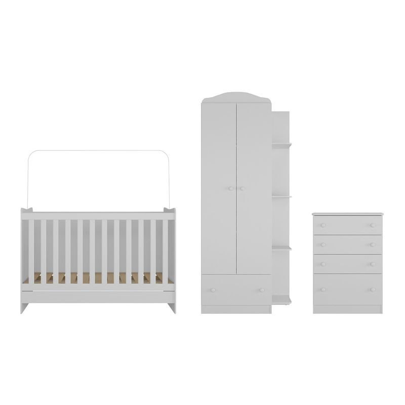 Quarto-Infantil-Completo-Joao-e-Maria-com-berco-4-em-1---Roupeiro-e-comoda-Branco