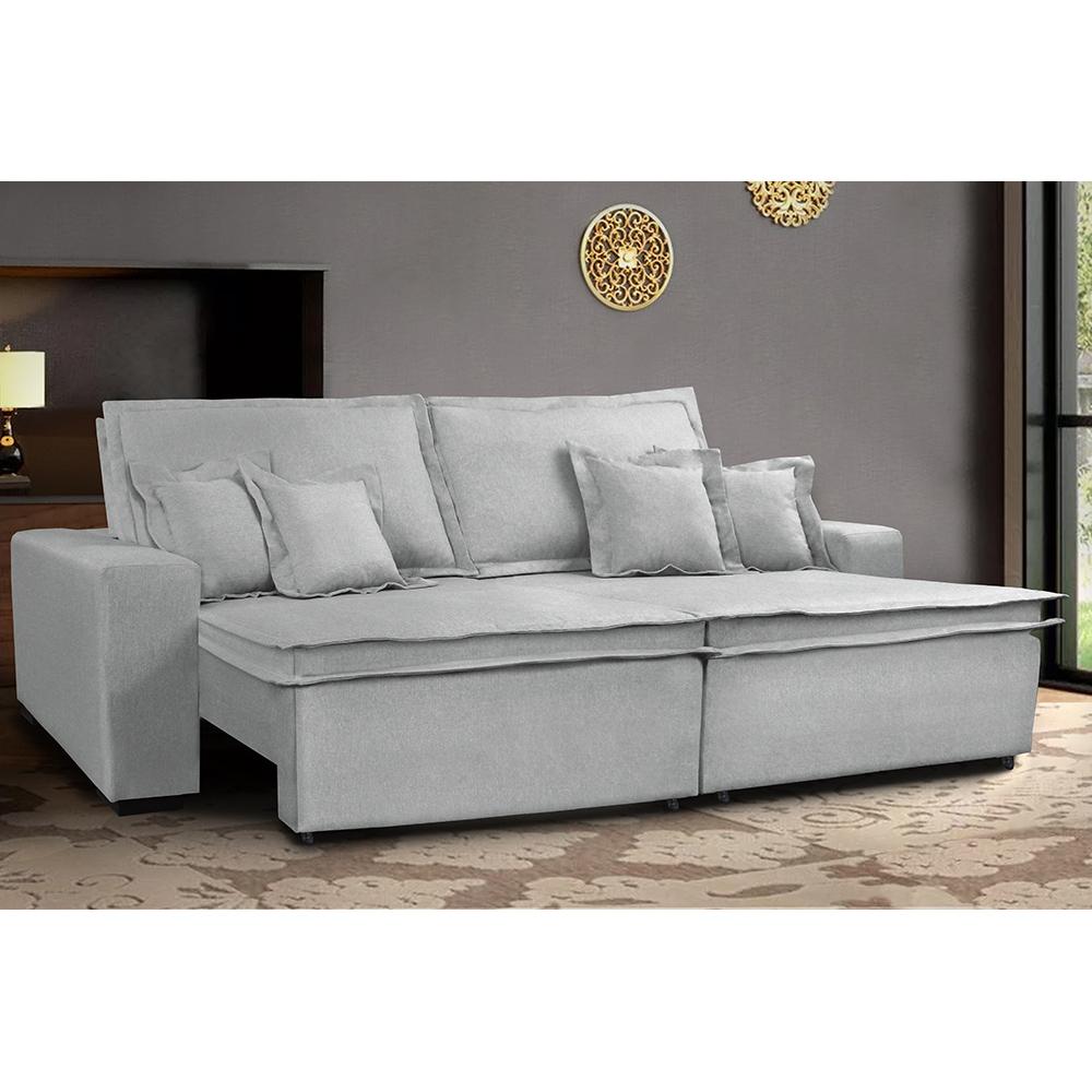 Sofa Retrátil e Reclinável com Molas Cama inBox Premium 2,32m tecido em  linho Cinza Claro