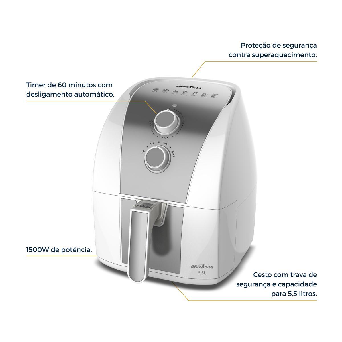 Encontraproduto.com.br - Air Fryer Britânia 5,2L Antiaderente Redstone 1500W BAF52