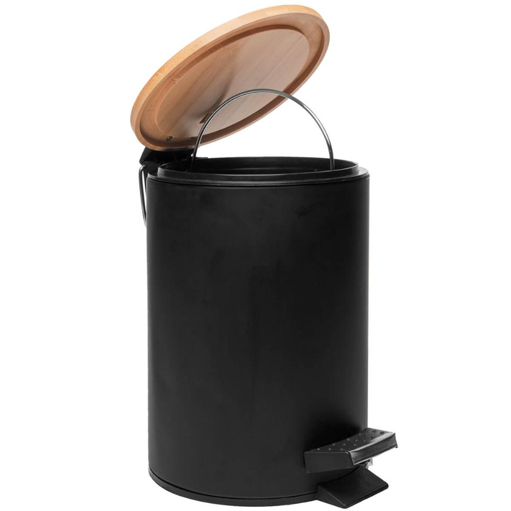 2 Lixeiras Redondas de Metal com Pedal 5L Tampa de Bambu Lyo