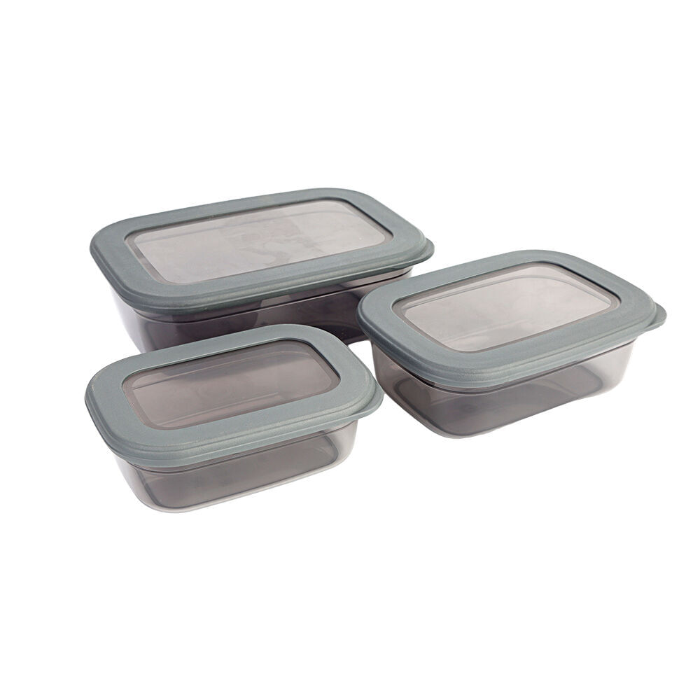 Encontraproduto.com.br - Kit 3 Potes para Mantimentos 400ml / 670ml / 1,2 litros Cinza Casa&Ideia