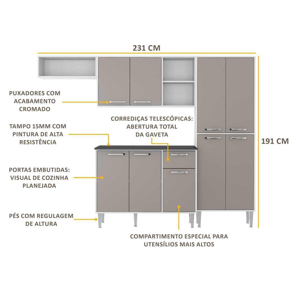 Cozinha 360 cm branco e cinzento Lidia - TARRACO - Comprar com preços  económicos