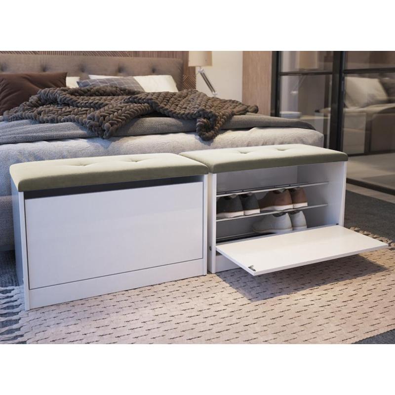 Sapateira Puff Cama Quarto Multifuncional Decoração Branco/bege